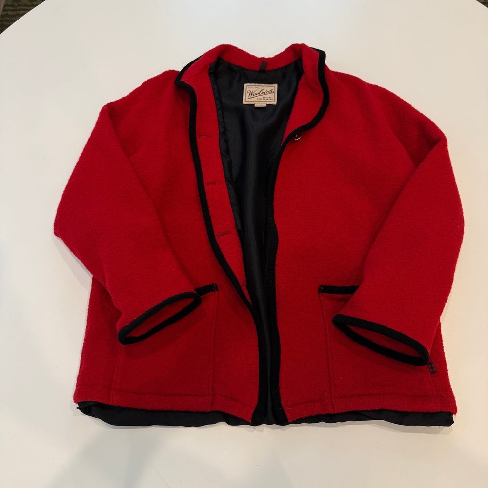 Woolrich Vintage‎ Red Boiled Wool Trimmed Button Front Jacket Womens Large
